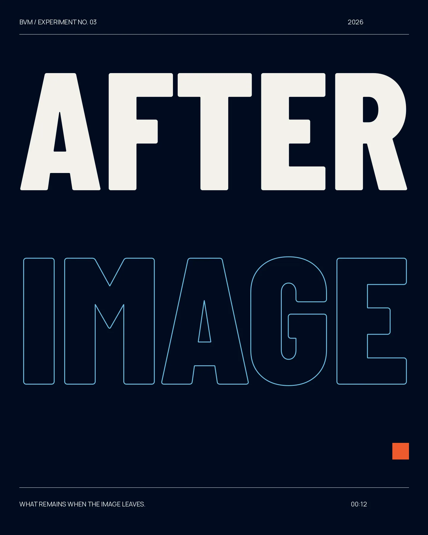 A typographic AFTERIMAGE poster in ice blue and white on midnight navy.